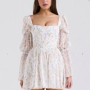 House of CB White Floral Long Sleeve Dress